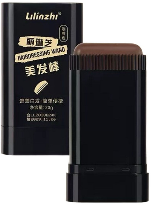 Lilinzhi 麗琳芝自帶梳齒 美髮棒 遮蓋新生白髮 口紅式補染髮棒, 咖啡色, 1個