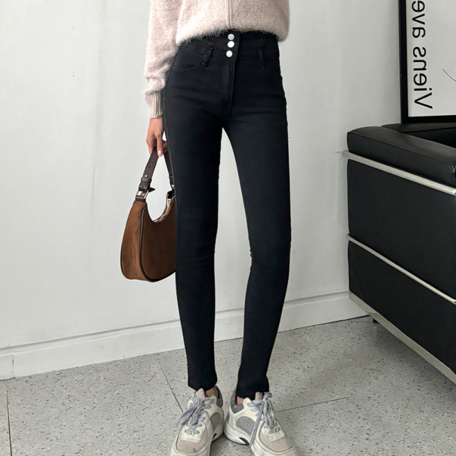 빅사이즈 스키니진 여성 융기모 청바지 하이웨스트 겨울