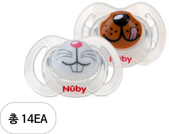 누비 동물친구 셀피 노리개 젖꼭지 2p 세트, 0~6개월, 토끼 + 강아지, 14세트