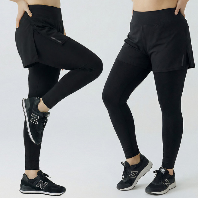 플러핏 빅사이즈 여성 반바지 레깅스 러닝복 일체형 하체커버 운동복 하의