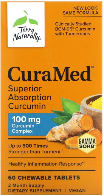 Terry Naturally CuraMed 흡수력이 뛰어난 커큐민 100mg 츄어블 60정, Terry Naturally CuraMed 흡..., 1개 - 쿠팡