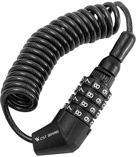 WEST BIKING 4자리 비밀번호 자전거 헬멧 비밀번호 자물쇠, 1개, Black