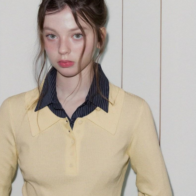 [TWEE] 헤지 카라 버튼 긴팔 니트