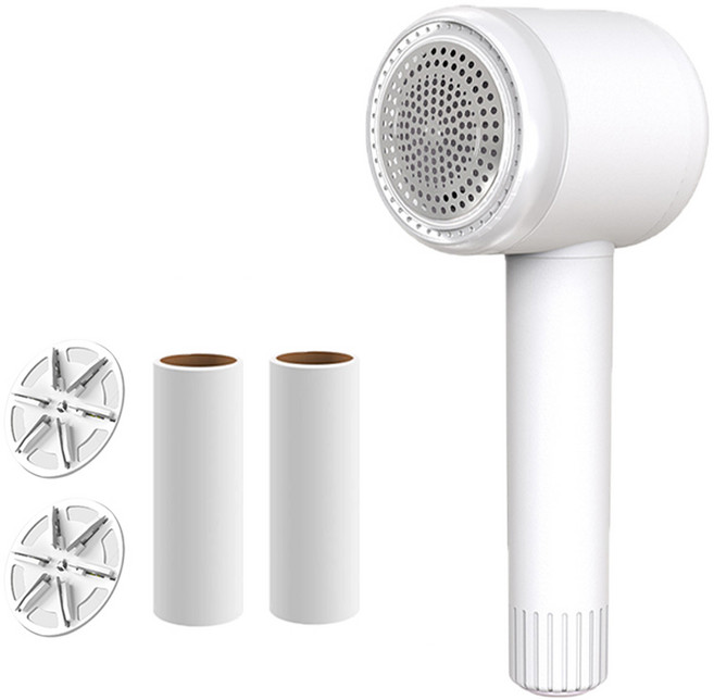 KUAHAI 가정 무선 충전식 6중 보풀제거기+스티커 롤러, 흰색