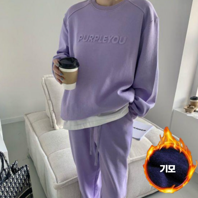 여성용 레터링 맨투맨 조거 트레이닝복 세트