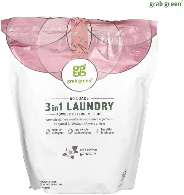 그랩그린 3 in 1 세탁 세제 포드 가데니아 향 얼룩제거제 960g 60개입 1개