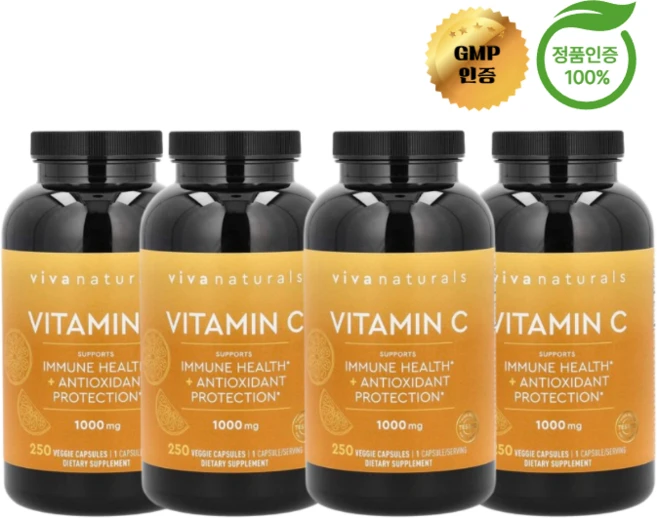 비바 내추럴 4개X 비타민C 1000mg 베지 캡슐 250정, 4개 - 쿠팡