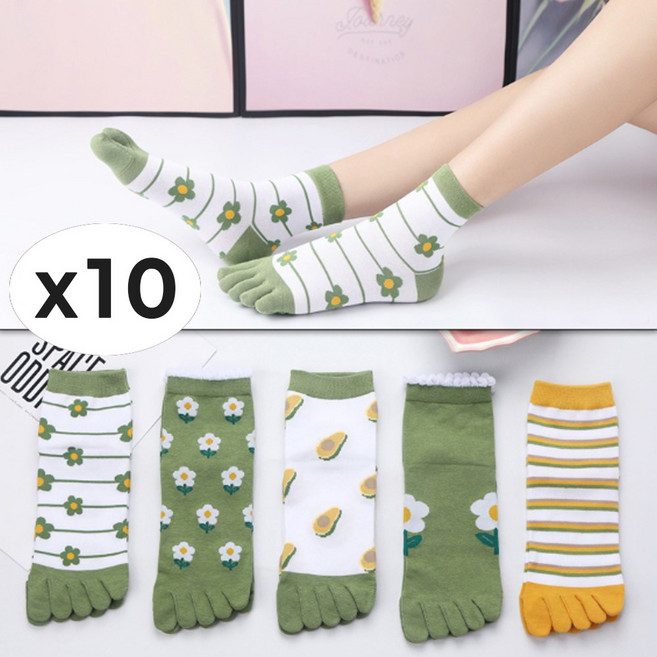 [5시건 당일배송] FOOI x Luoyi 귀여운 여성 발가락 양말 10컬레 데일리양말