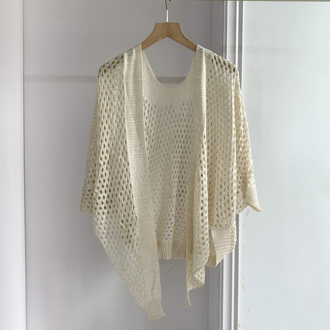 MOMON 여름 면 린넨 어깨 숄 가디건 스카시 펄 매쉬가디건 바캉스룩