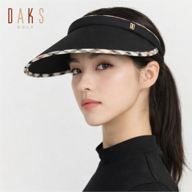 [매장발송]닥스골프 여성모자 블랙 하우스체크 썬캡 깔끔하고 고급스러운 골프 등산 여행 캠핑 일상모자