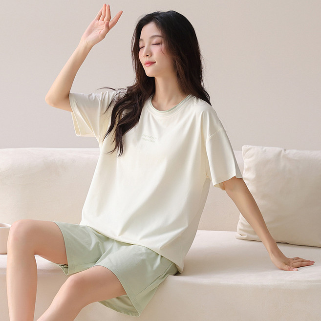 寬鬆居家服套裝 夏季女款睡衣 附胸墊