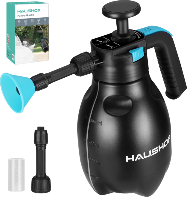 HAUSHOF 2L 대용량 원예 자동차 세차 물 뿌리개 분무기 꽃물주기 세차 스프레이 폼건 압축분무기 폼 다용도 버블노즐포함 핸드형 프리워시 가정용 화단 다육이 화분 물조리개, 1개