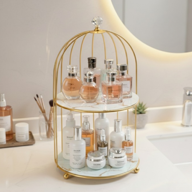 라넬리 고급 인테리어 2단 화장품 정리함, 1개, 골드+화이트