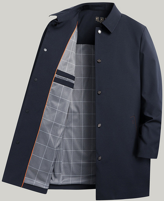 봄 가을 맞이 남성 캐주얼 비즈니스룩 하프 터틀넥 오버핏 트렌치코트 솔리드 싱글 코트