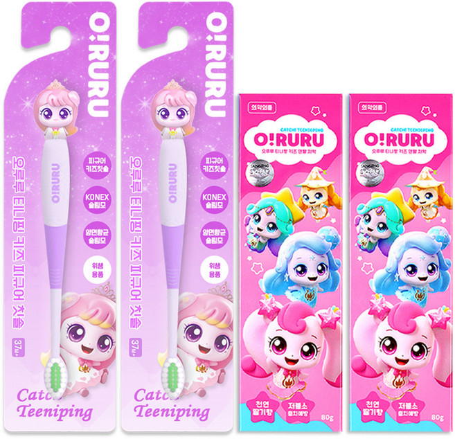 캐치티니핑 피규어 칫솔 + 캐치티니핑 치약, 2세트, 2개입, 아름핑+치약