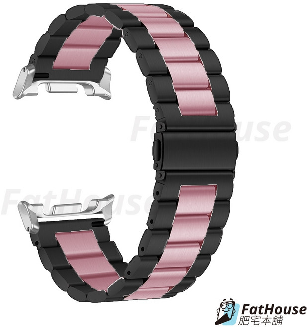 三星 Samsung Galaxy Watch 8 Classic 鋼錶帶 22mm 不鏽鋼錶帶, 1個, 黑間粉 22mm,三星Watch 8系列 玫瑰金