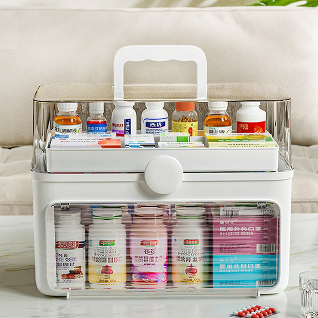 원쿡 가정용 구급상자 휴대용 구급함 케이스 세트 대형 3단 화이트, 1개