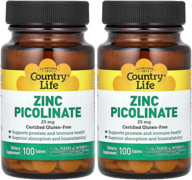 컨트리라이프 아연 피콜리네이트 25mg 100정 2개 징크 zinc picolinate 칼슘 수산화인회석 히드록시아파타이트 피콜린산 - 쿠팡