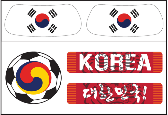 EYEBLACK 국가대표 국기 아이블랙 1쌍 + 축구 스트립 세트 (총 5 pcs) 월드컵 응원템 각종 스포츠 축구 야구 MADE IN USA, 1세트, 대한민국 KOREA - 1