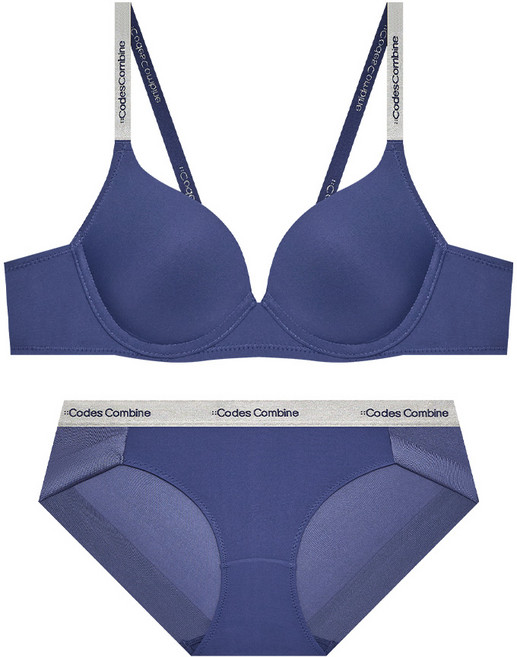 코데즈컴바인이너웨어 실버밴드 쉘론 풀컵 브라 햄팬티 세트_네이비