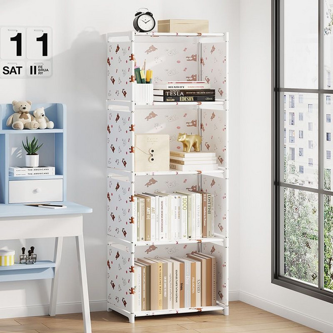 MRS 조립식 틈새 수납장 가벼운 책장 수납함 만화책장 진열선반, 1개, 4칸 흰색
