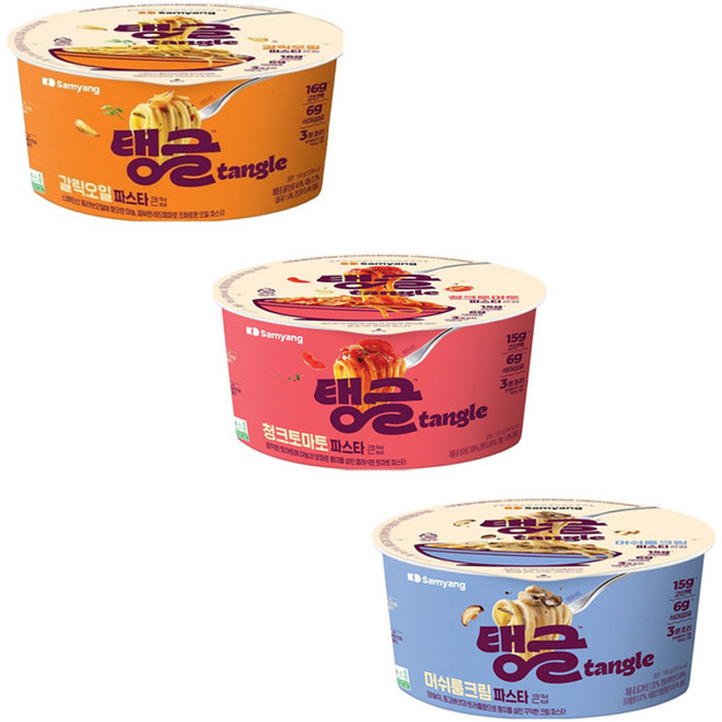 한번에먹자 탱글 파스타 컵라면 혼합세트 / 머쉬룸크림파스타 + 갈릭오일파스타 + 청크토마토파스타 / 각2개씩, 6개