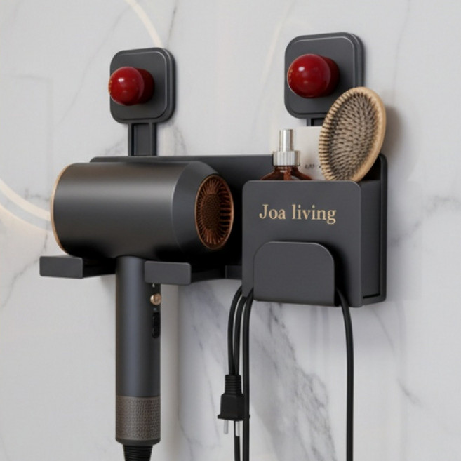 조아리빙 무타공 수납 드라이기 거치대 강력고정, 1개, 그레이