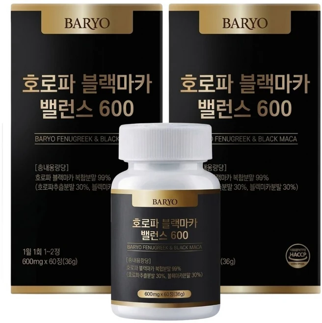 BARYO 호로파 블랙마카 1:1 프리미엄 밸런스 600mg 캡슐 60정, 3개 - 쿠팡
