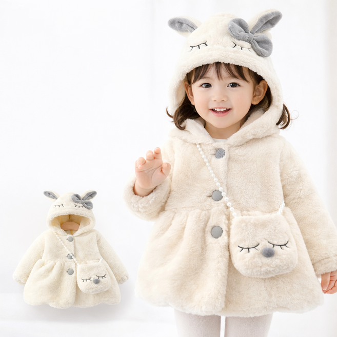 여아 토끼 퍼코트 후드 퍼자켓 겨울 방한 아우터 가방세트