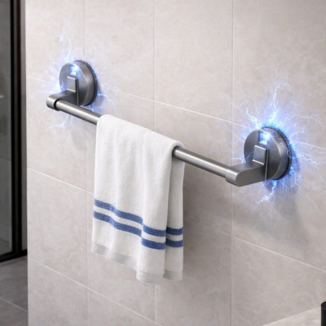 러슈브 튼튼한 강력 흡착식 욕실 수건걸이, 1개, 다크그레이