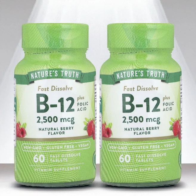 네이처스 트루스 비타민 B12 엽산 효능 2500mcg 60정 2병 - 쿠팡