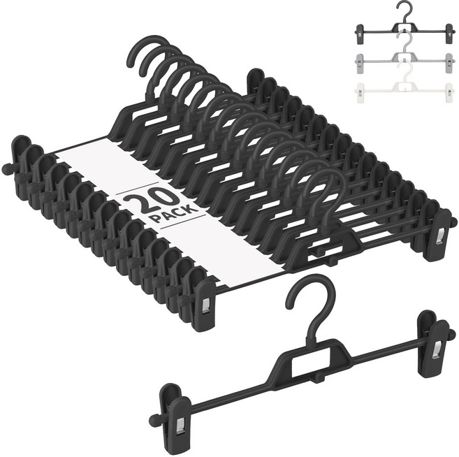 길이 조절 논슬립 패킹 집게 자국방지 고리 회전 치마 바지걸이 고급형, 블랙, 20개
