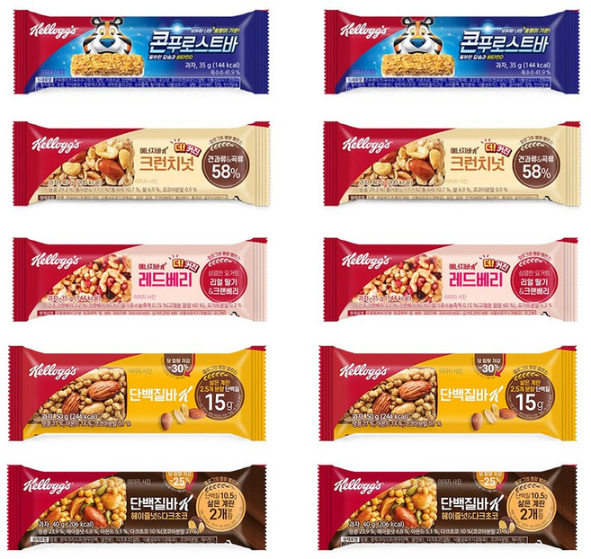 켈로그 콘푸로스트바 35g 2개+크런치넛 에너지바 40g 2개+레드베리 에너지바 35g 2개+프로틴바K 50g 2개+헤이즐넛 40g 2개, 200g, 2세트