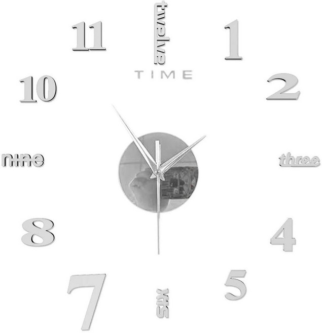DIY 스티커 3D 골동품 홈 Frameless 시계 장식 미니 패션 표면 거울 벽시계 거실 오 음소거, Silver