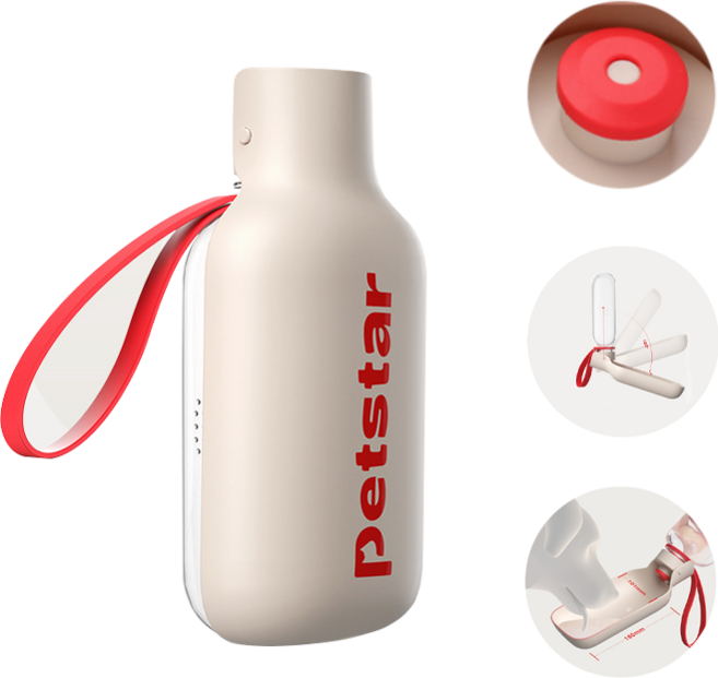 호밍사이 강아지 산책용 물병 접이식 휴대용 물병 넓은 입구 디자인, 화이트, 1개