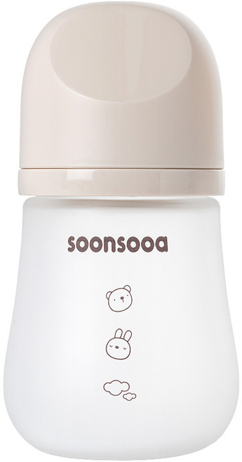 순수아 실리콘 코팅 유리젖병 노꼭지, 1개, 160ml, 베이지