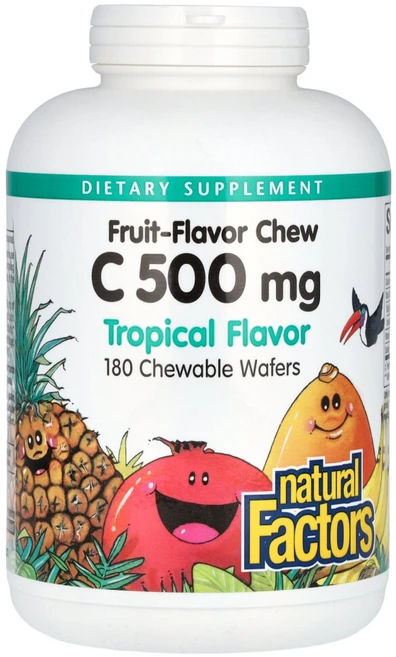 네츄럴펙터스 과일 맛 츄 비타민C 트로피컬 맛 500mg 츄어블 웨이퍼 180개, NFS01329, 1개, 180정 - 쿠팡