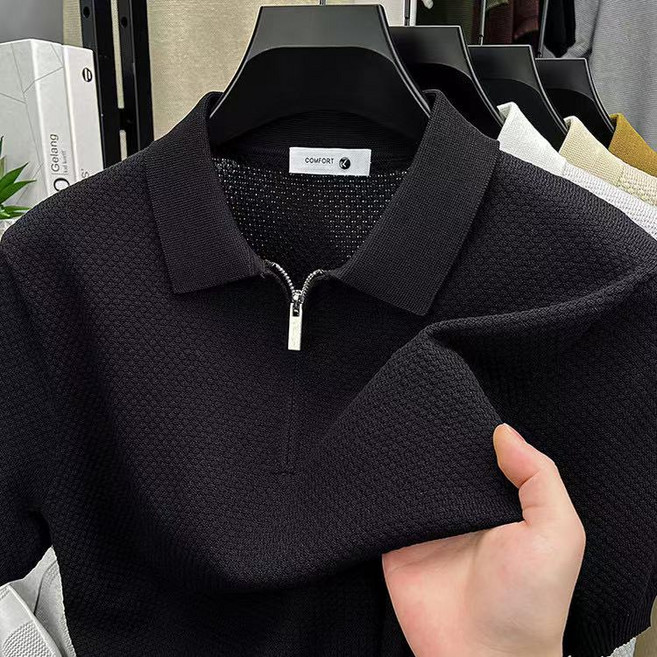 J nd O남성 여름 비스코스 지퍼넥 세련 카라 니트