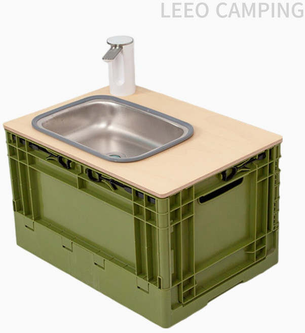 리오 캠핑개수대 차박캠핑세면대 풀세트, 1세트, 카키 사각