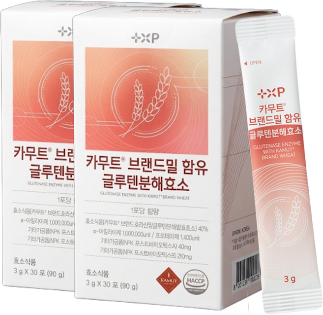 카무트 호라산밀 함유 저분자 글루텐분해효소 포스트바이오틱스 유산균 소화효소 역가수치 상향으로 더욱 높은, 2박스, 30정
