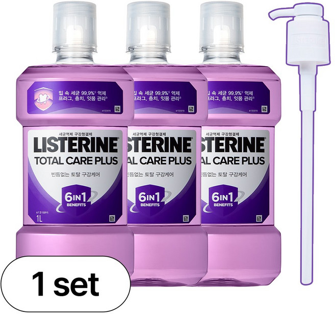 리스테린 토탈케어 플러스 구강청결제, 1L, 3개