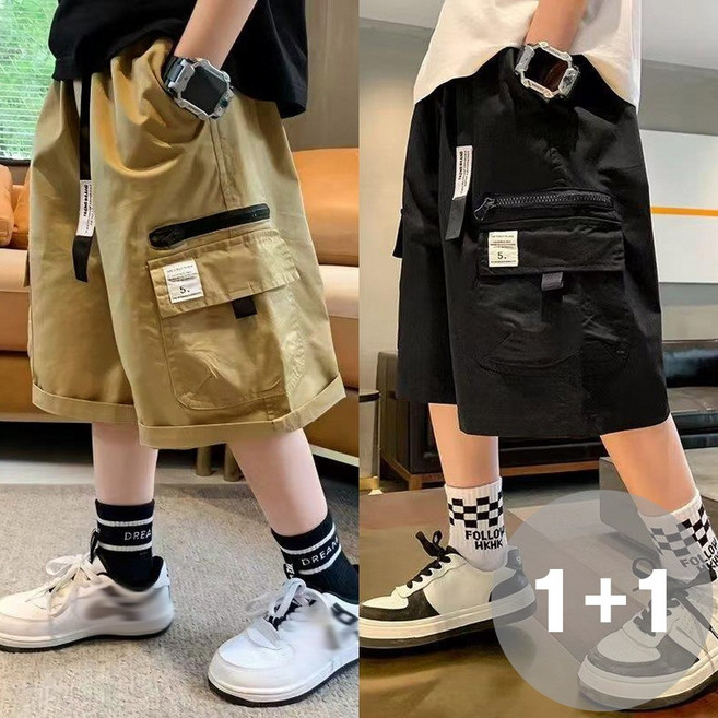 지디오 키즈 남아 카고 반바지 2개 세트 밴딩 팬츠 롤업 면바지