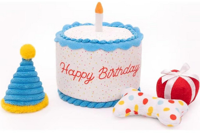 ZippyPaws 강아지를 위한 생일 선물 - 뼈가 있는 생일 케이크 굴 파티 모자 및 선물 상자 남아 및 여아용 강아지 생일 파티 용품, ZippyPaws 강아지를 위한 생일 선물 - 뼈가 있