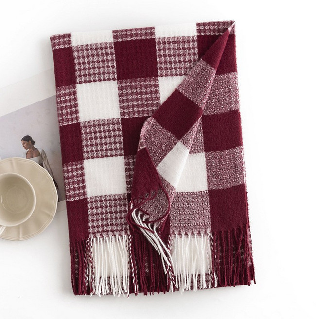 프렌치 빈티지 캐시미어 모조 머플러 여 가을 겨울 사각 체크 머플러 통근 넥워머 고급스러운 숄