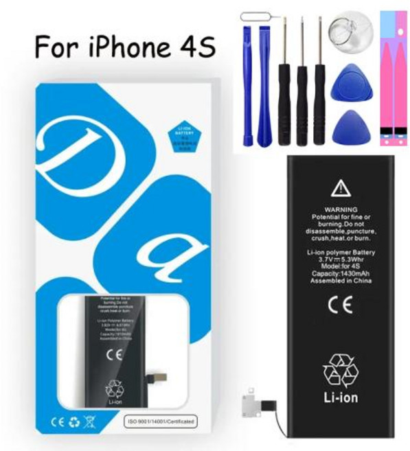 XDOU 배터리 아이폰 4S 4GS 아이폰 4S 아이폰 4GS 휴대폰 액세서리 무료 수리 도구 키트 스티커 교체 배터리 1430mAh, 1개