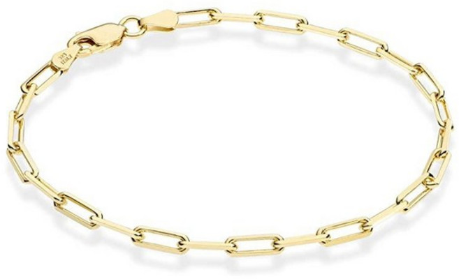 Miabella 18K 금 도금 925 스털링 실버 이탈리아 3mm 페이퍼클립 링크 체인 팔찌 여성용 남성용 이탈리아산 7인치 스털링 실버
