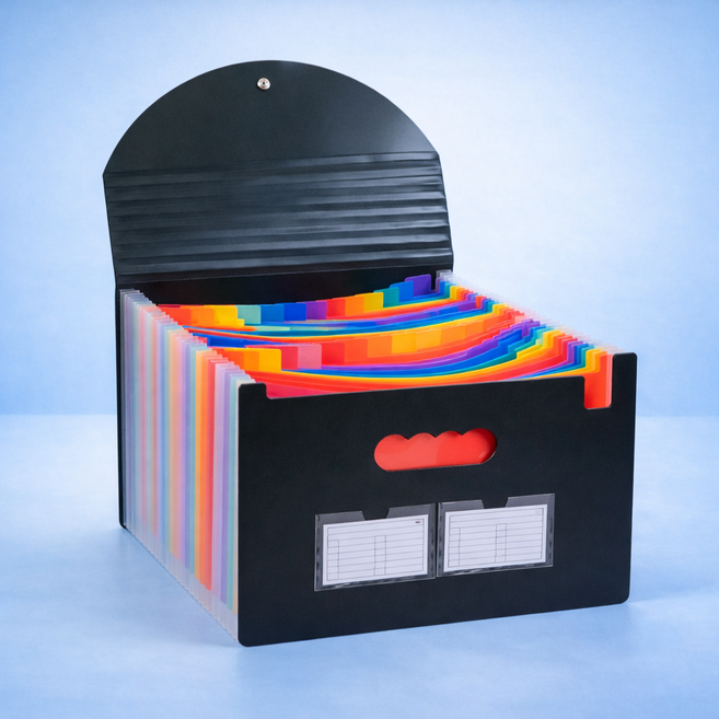 애니모어 인덱스 아코디언 파일 대용량 서류정리, 1개, 무지개 덮개형 37포켓