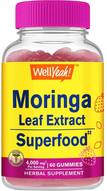 웰예 모링가 잎 추출물 4000mg 슈퍼푸드 구미 딸기맛 WellYeah Moringa Leaves Extract, 1개, 60정