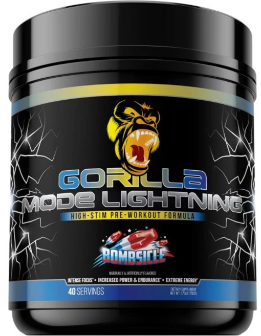 고릴라 모드 라이트닝 프리워크아웃 극한의 에너지 레이저 집중력 강력한 펌프 성능 550mg 카페인 13500mg L티로신 알파GPC 792g 미국내수용, 폭죽 아이스바, 1개 - 쿠팡