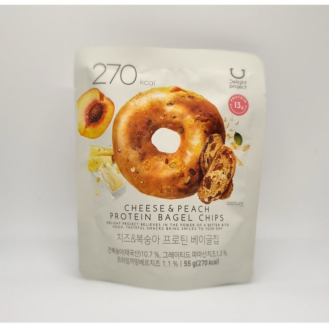 딜라이트 프로젝트 치즈&복숭아 프로틴 베이글칩 단백질 간식, 10개, 55g